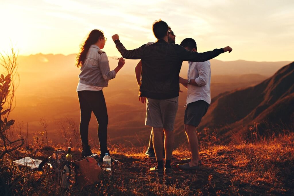 group of friends enjoying their tour taken by a travel company