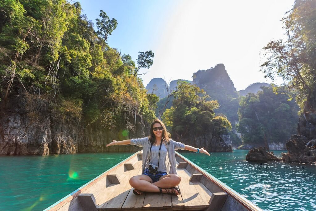 travel companies taking a female on a boat tour